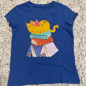 Cat & Jack Blue Girls' Tee with Yellow Cat and Colorful Books